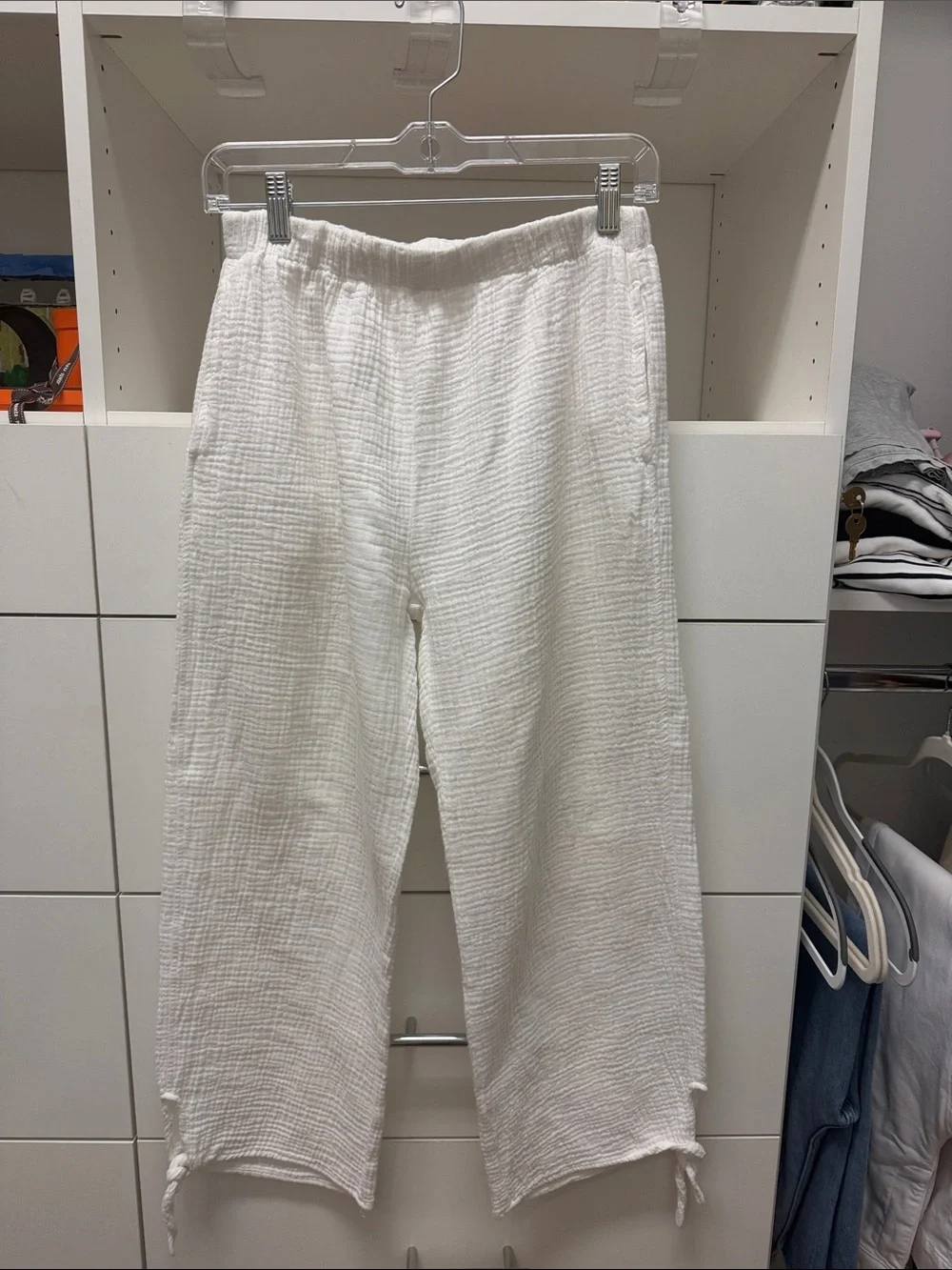 Men’s White Cotton Gauze Joggers - Unbranded